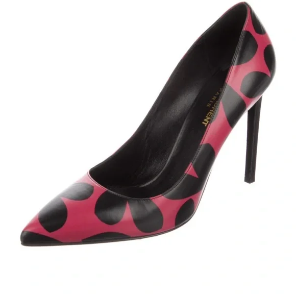 Saint Laurent Black and Pink Patterned Heels - Picture 2 of 5